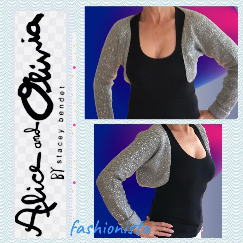 NWT Alice and Olivia Knit and Sequin Grey Cropped Cardigan sz.S